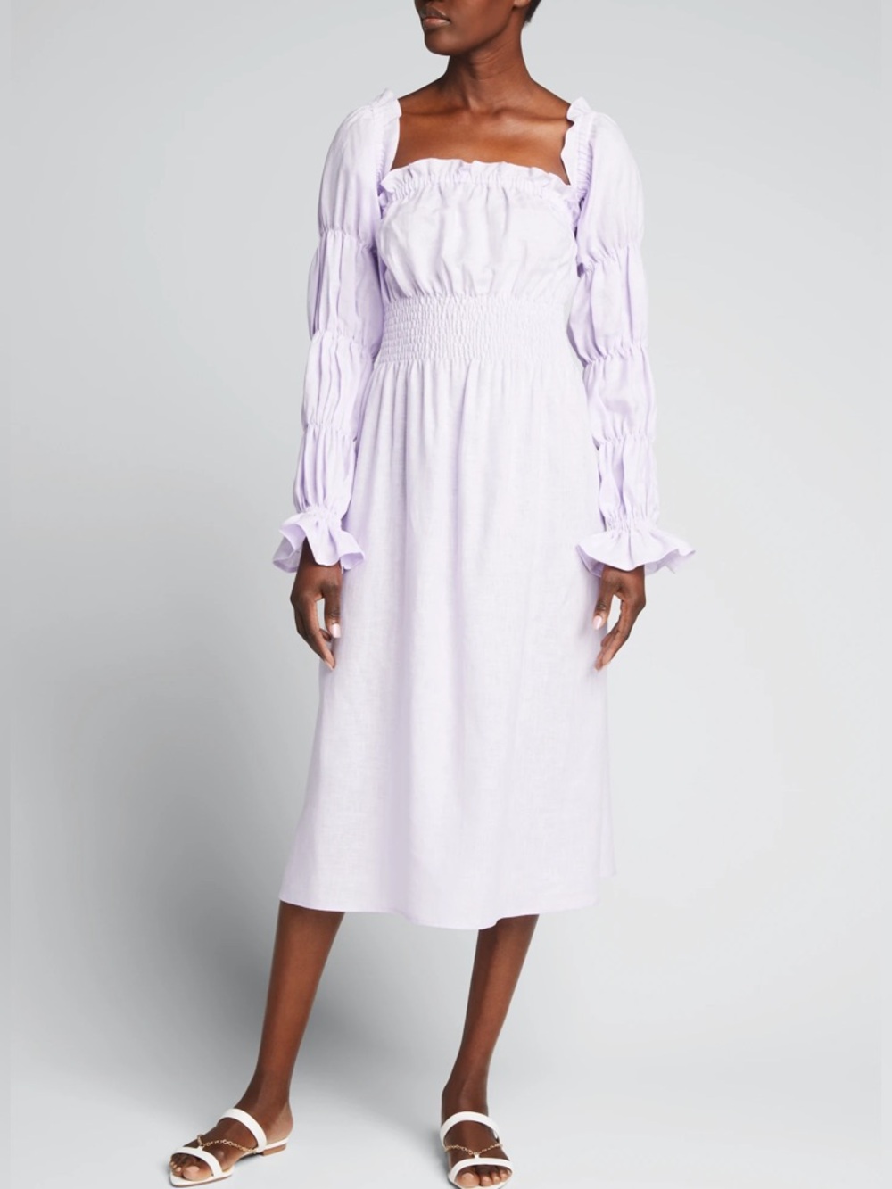 Sleeper Michelin linen smocked dress in lavender/lilac Size Medium NWOT